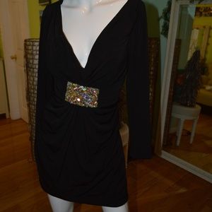 Black backless long sleeve dress w/ jeweled front